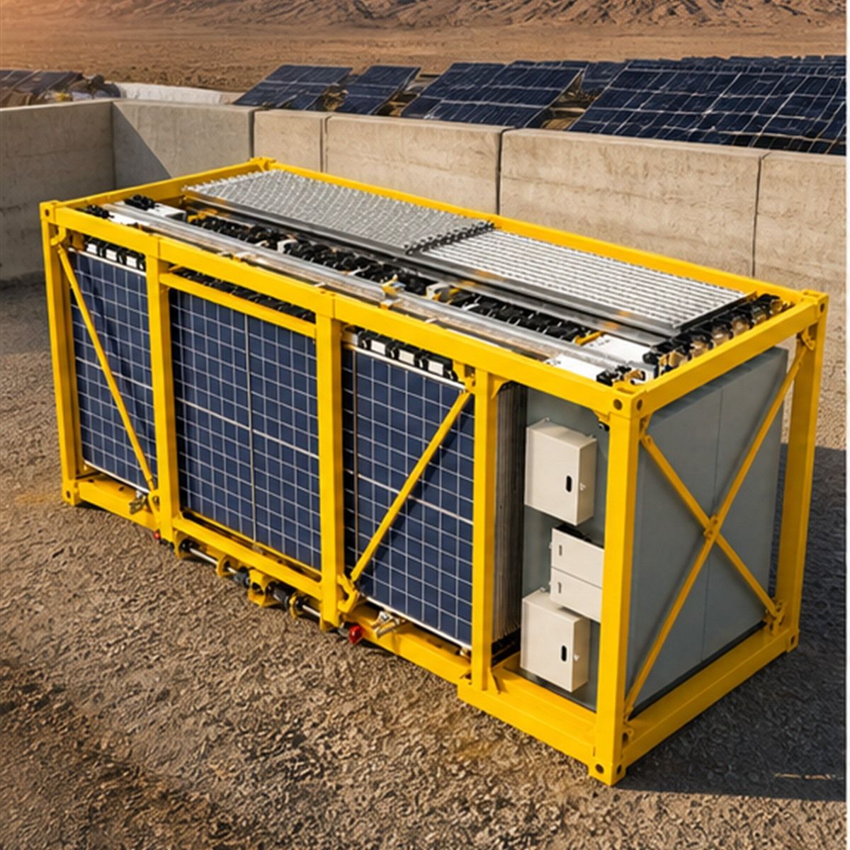 PowerCube 20HC containerized solar microgrid at an industrial solar site