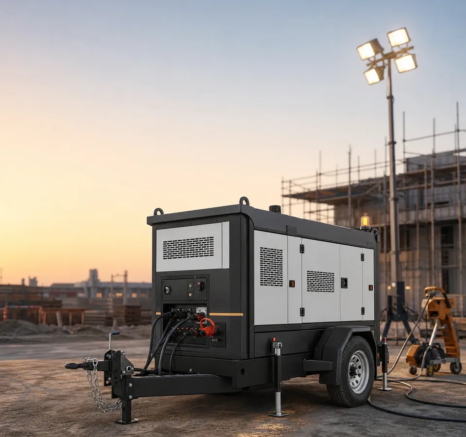 Portable field power platform at a professional construction site