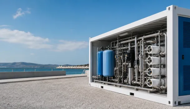 Containerized seawater desalination and water treatment system