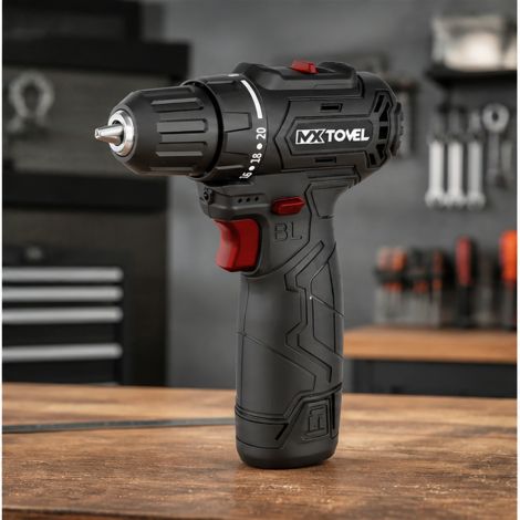 MXTOVEL MT-SD12BL cordless drill on a professional workshop bench