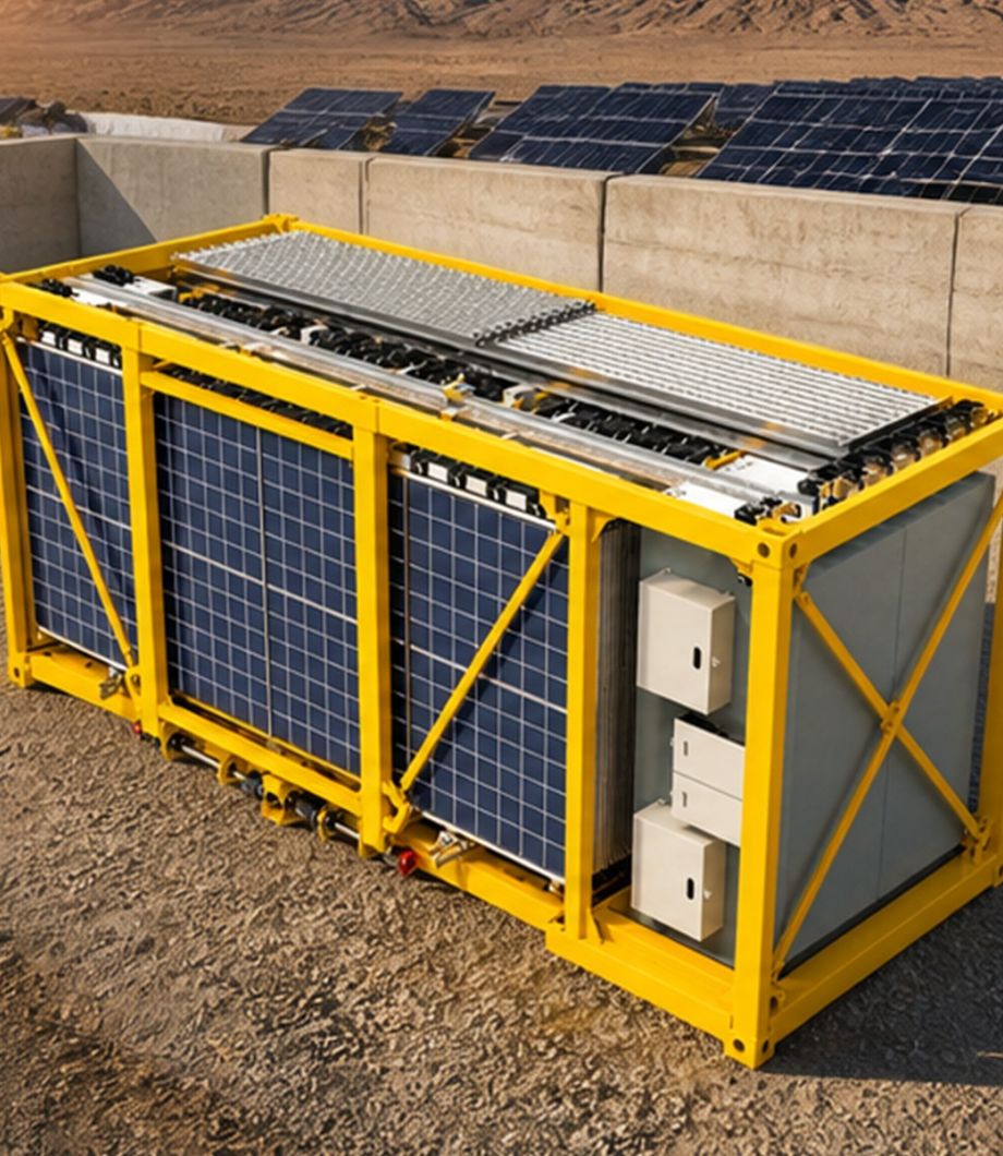 PowerCube 20HC containerized solar microgrid at an industrial solar site