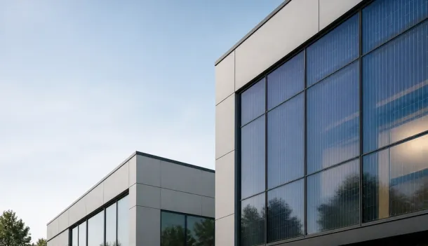 Thin-film photovoltaic glass integrated into a commercial building facade