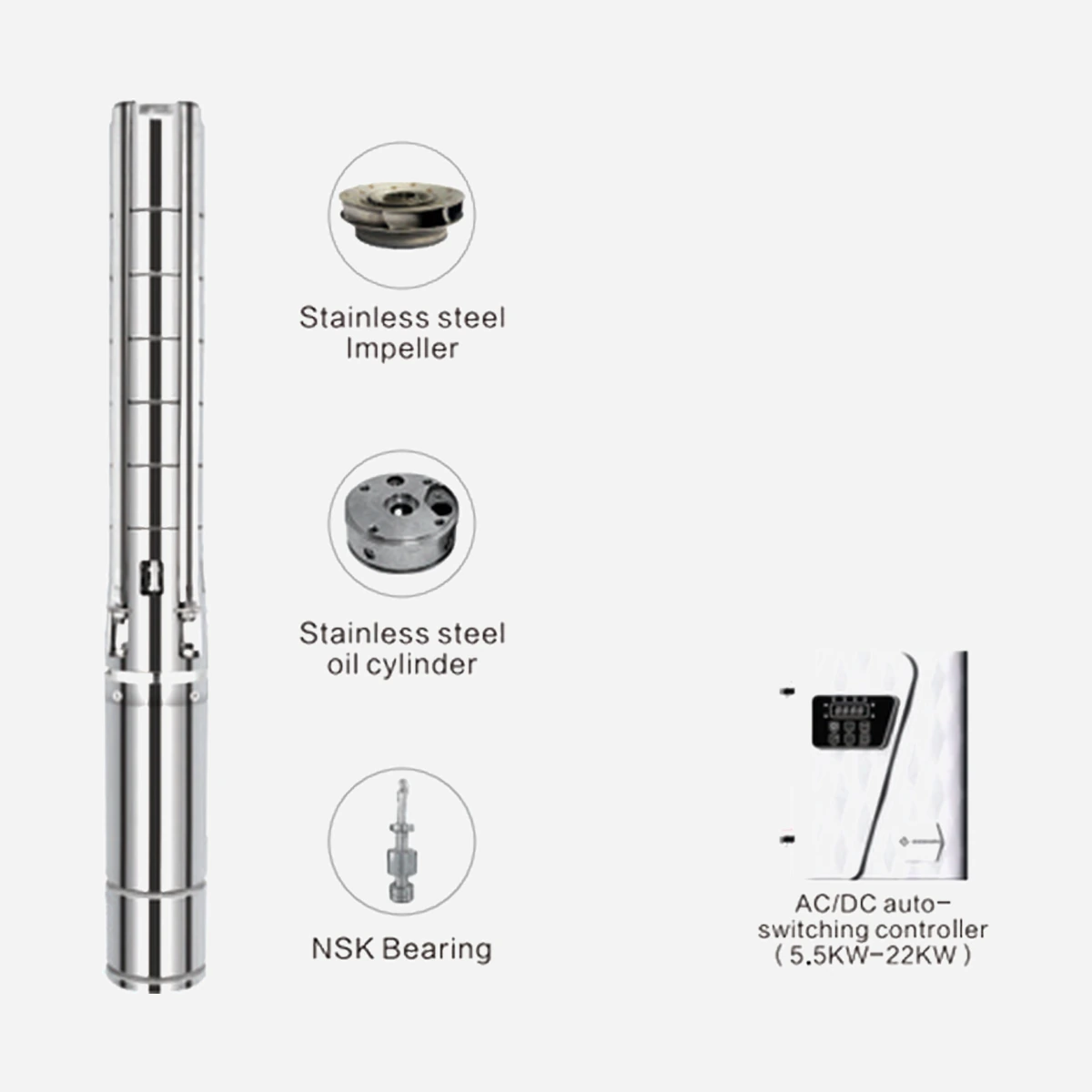 REEOFLO 6ADSC AC/DC Powered Solar Deep Well Pump with S/S Impeller